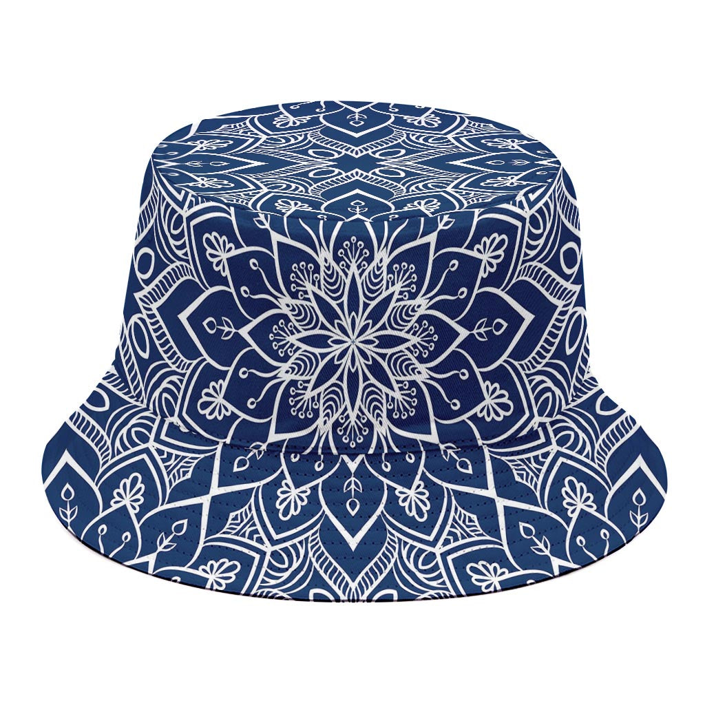 Blue And White Bohemian Mandala Print Bucket Hat