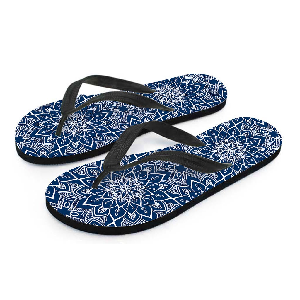 Blue And White Bohemian Mandala Print Flip Flops