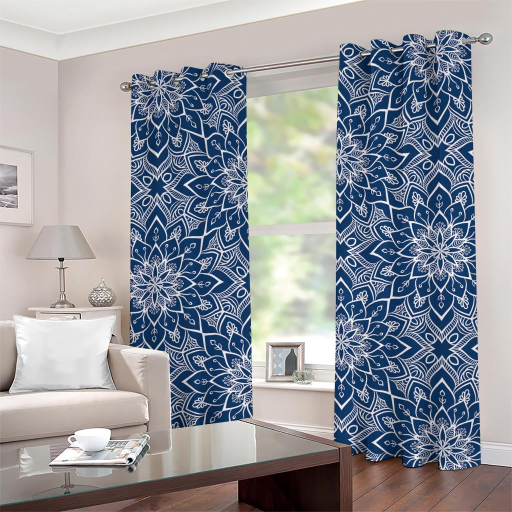 Blue And White Bohemian Mandala Print Grommet Curtains