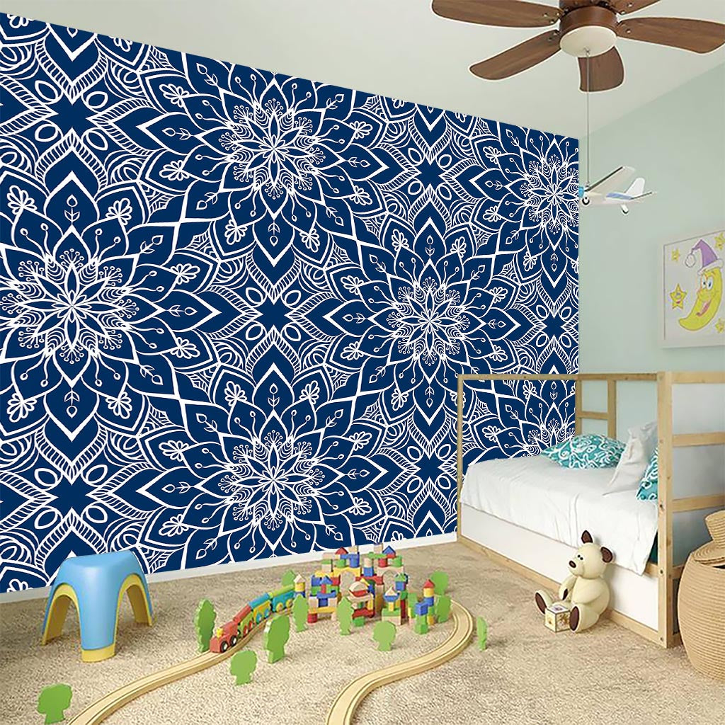 Blue And White Bohemian Mandala Print Wall Sticker