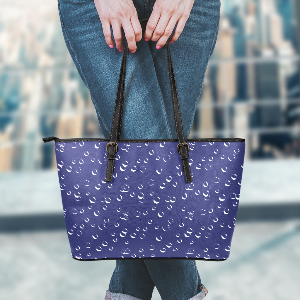 Blue And White Bubble Pattern Print Leather Tote Bag