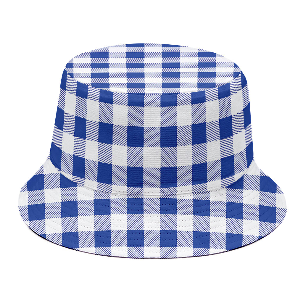 Blue And White Buffalo Check Print Bucket Hat