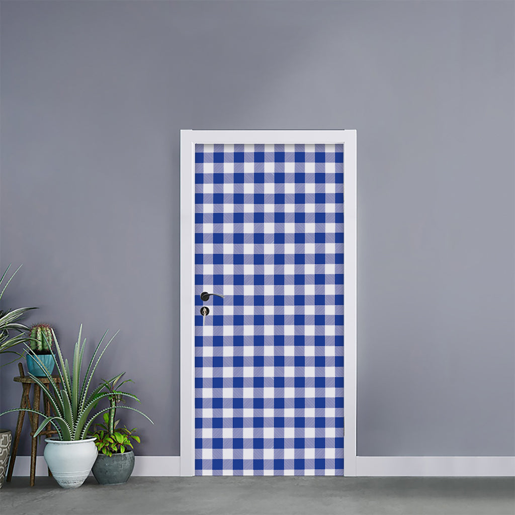 Blue And White Buffalo Check Print Door Sticker