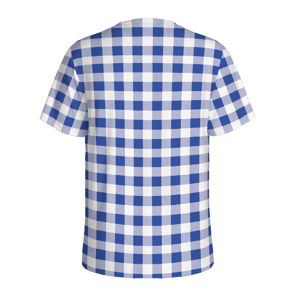 Blue And White Buffalo Check Print Men's Sports T-Shirt