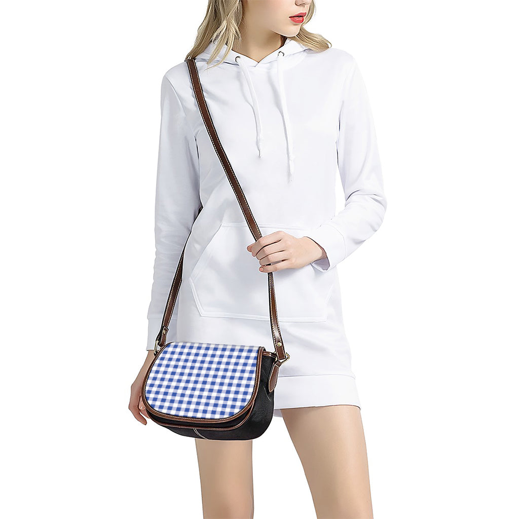 Blue And White Buffalo Check Print Saddle Bag