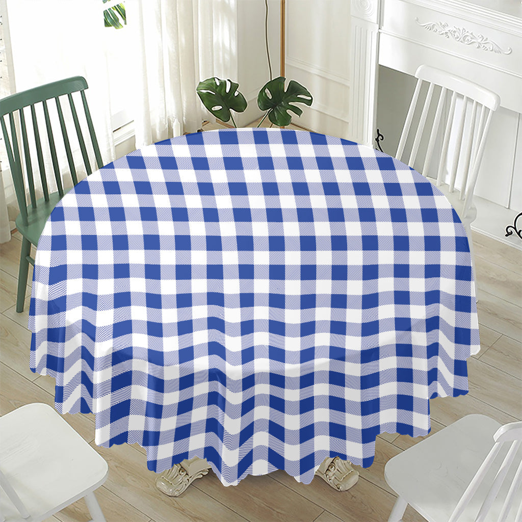 Blue And White Buffalo Check Print Waterproof Round Tablecloth