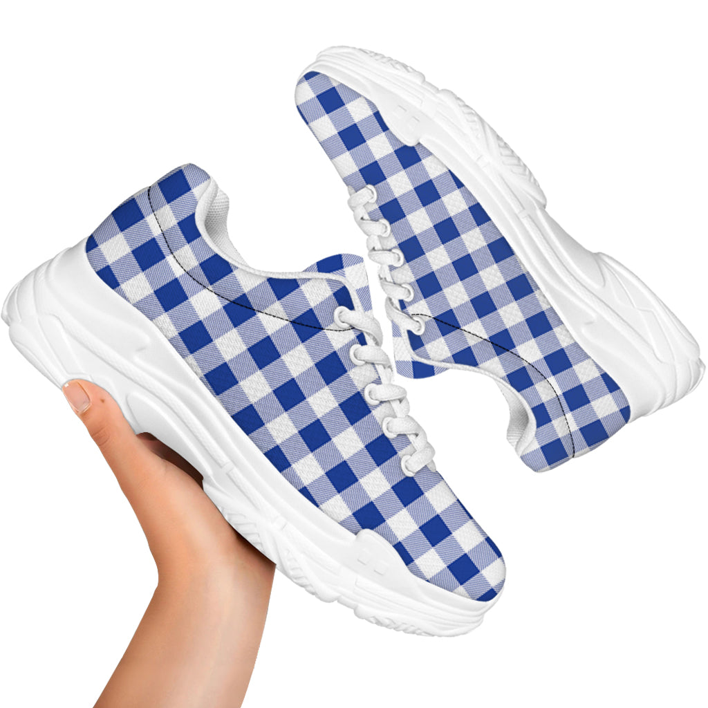 Blue And White Buffalo Check Print White Chunky Shoes
