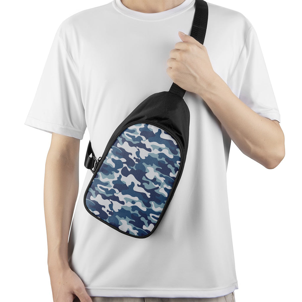 Blue And White Camouflage Print Chest Bag