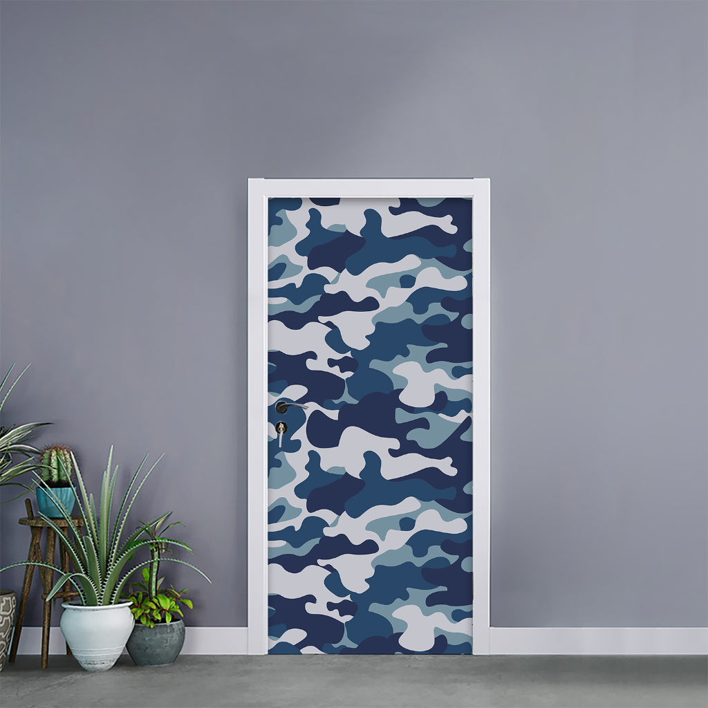Blue And White Camouflage Print Door Sticker