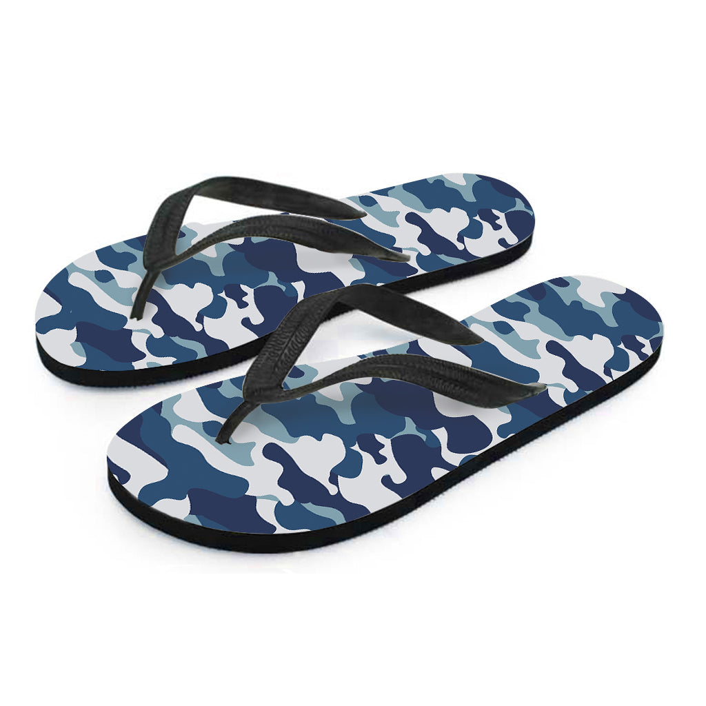 Blue And White Camouflage Print Flip Flops