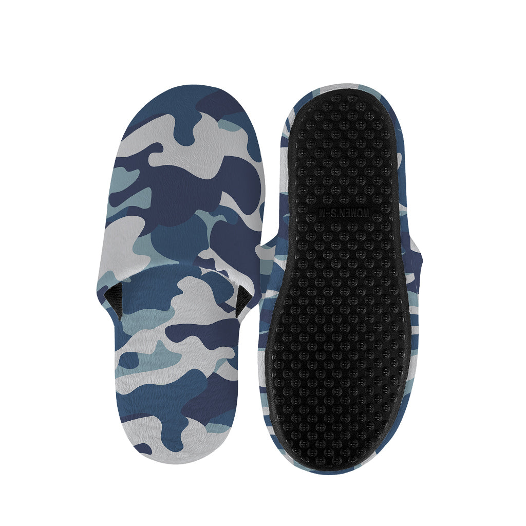 Blue And White Camouflage Print Slippers