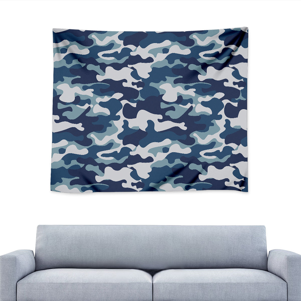 Blue And White Camouflage Print Tapestry