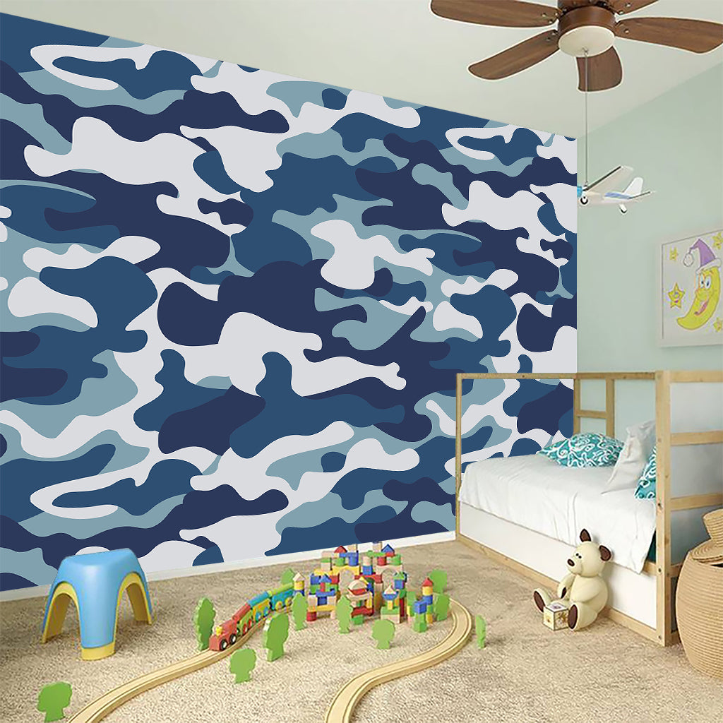 Blue And White Camouflage Print Wall Sticker