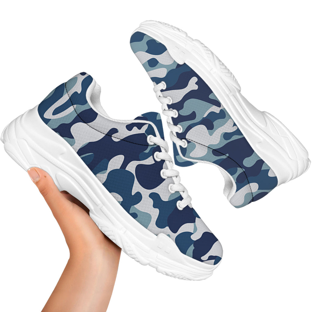 Blue And White Camouflage Print White Chunky Shoes