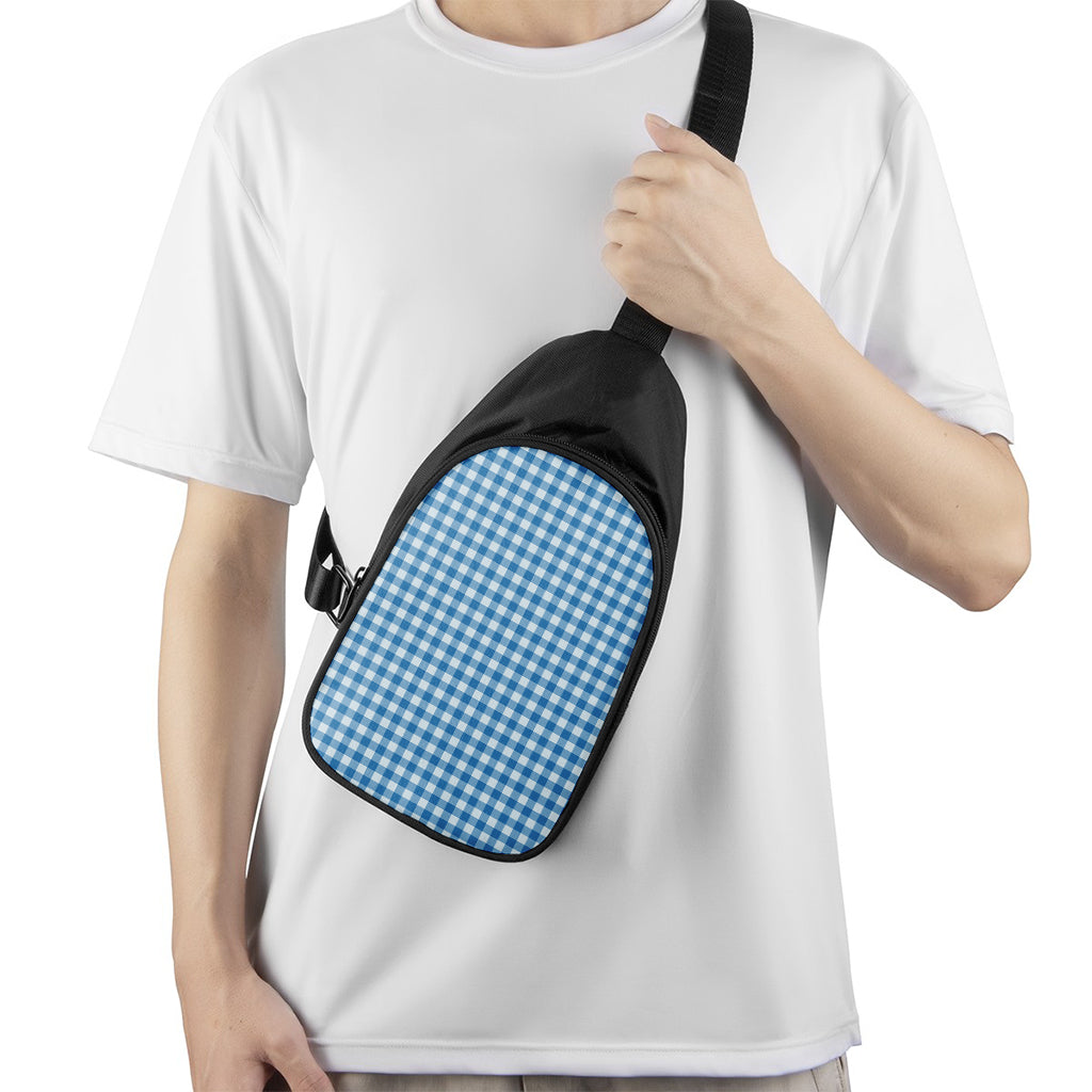 Blue And White Check Pattern Print Chest Bag
