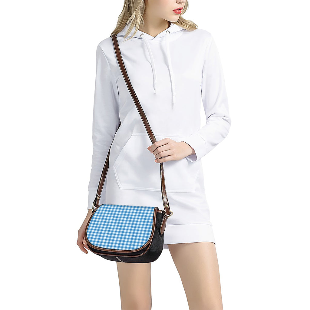 Blue And White Check Pattern Print Saddle Bag