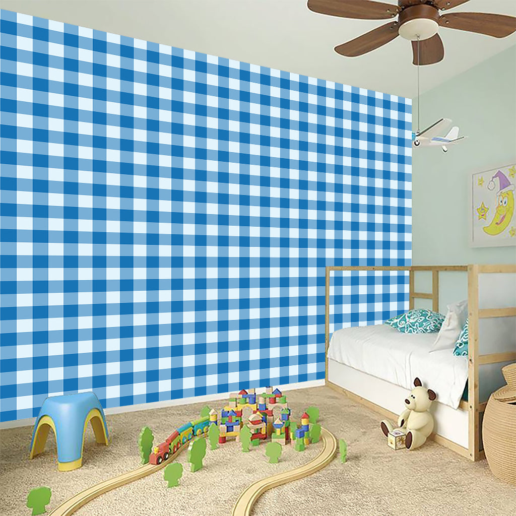 Blue And White Check Pattern Print Wall Sticker