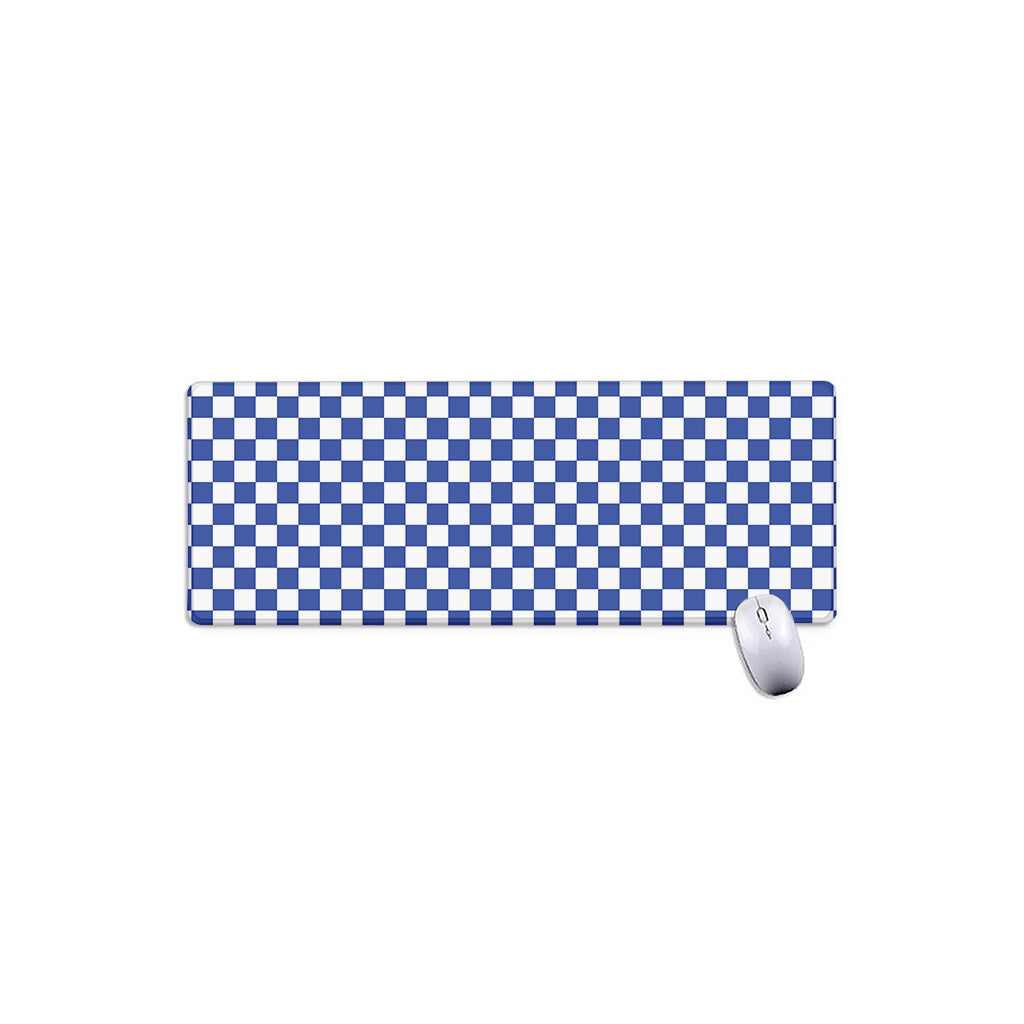Blue And White Checkered Pattern Print Extended Mouse Pad