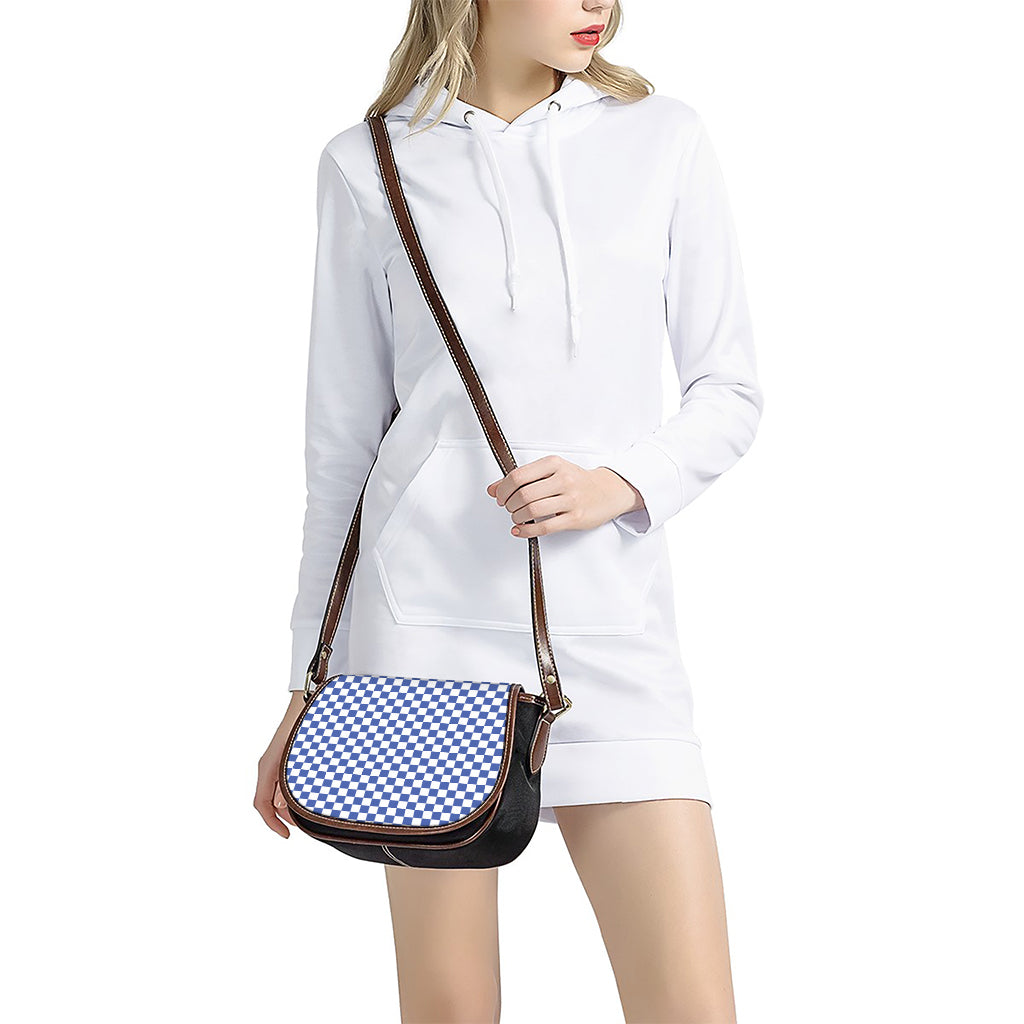 Blue And White Checkered Pattern Print Saddle Bag