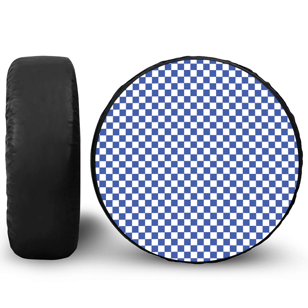 Blue And White Checkered Pattern Print Tire Cover