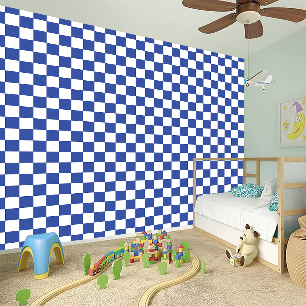 Blue And White Checkered Pattern Print Wall Sticker