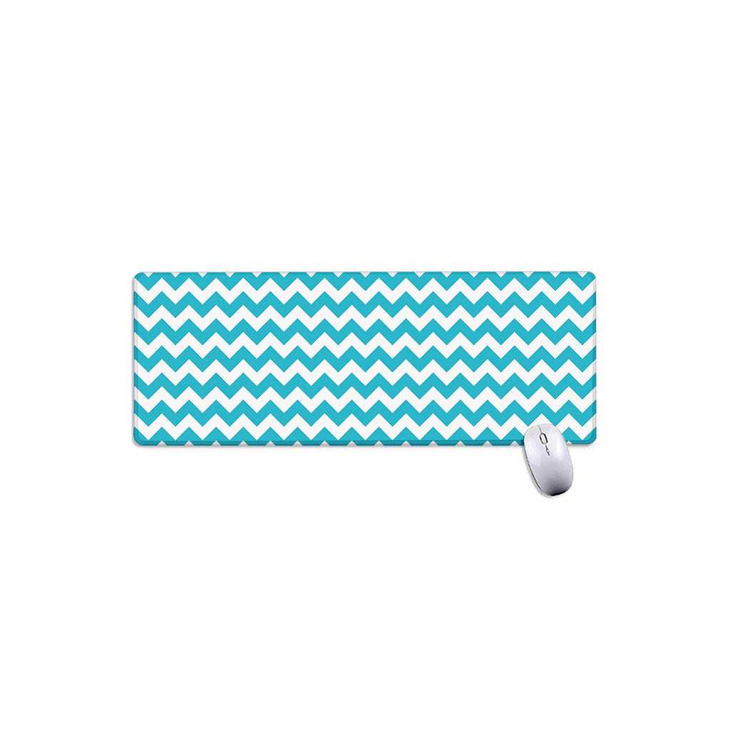 Blue And White Chevron Pattern Print Extended Mouse Pad