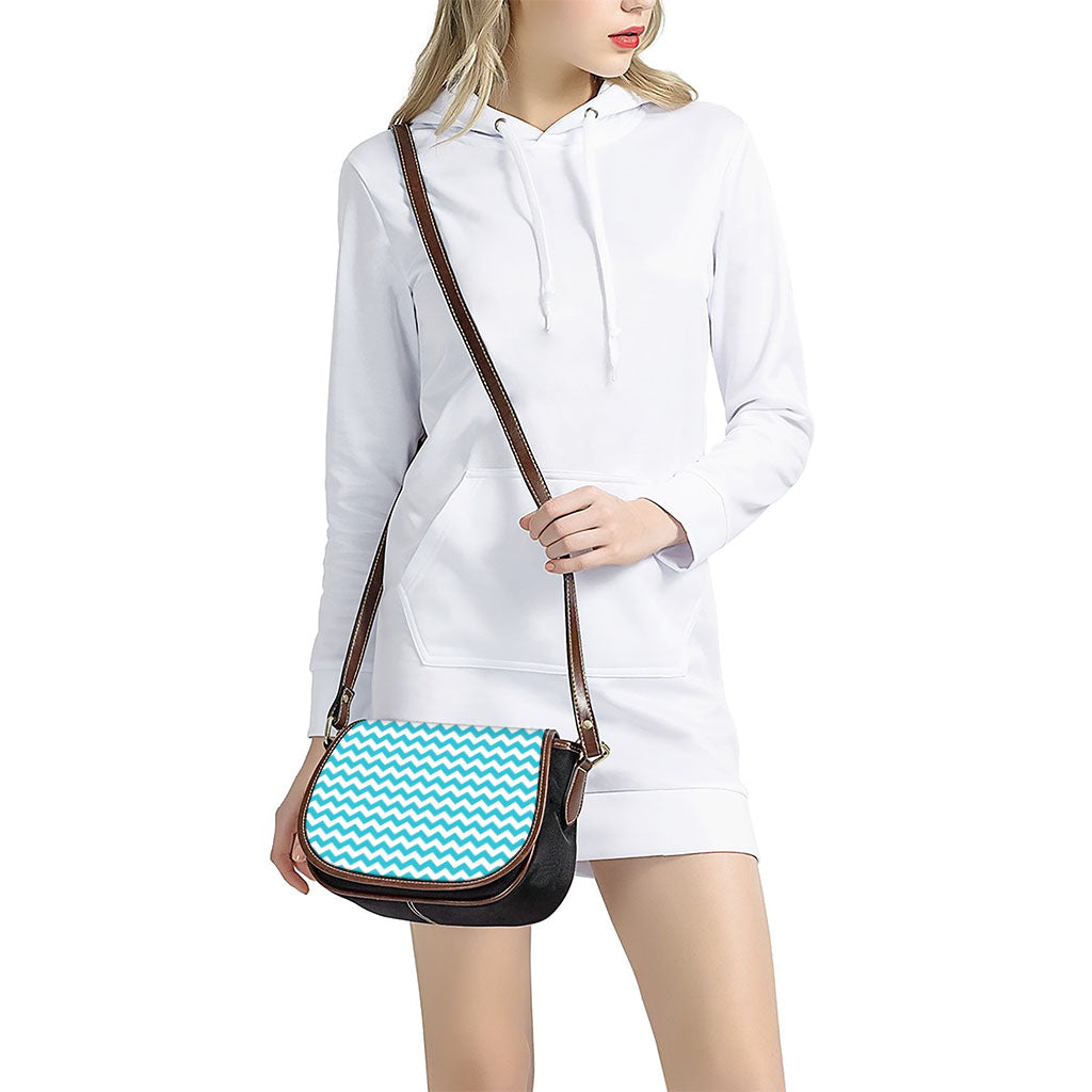 Blue And White Chevron Pattern Print Saddle Bag