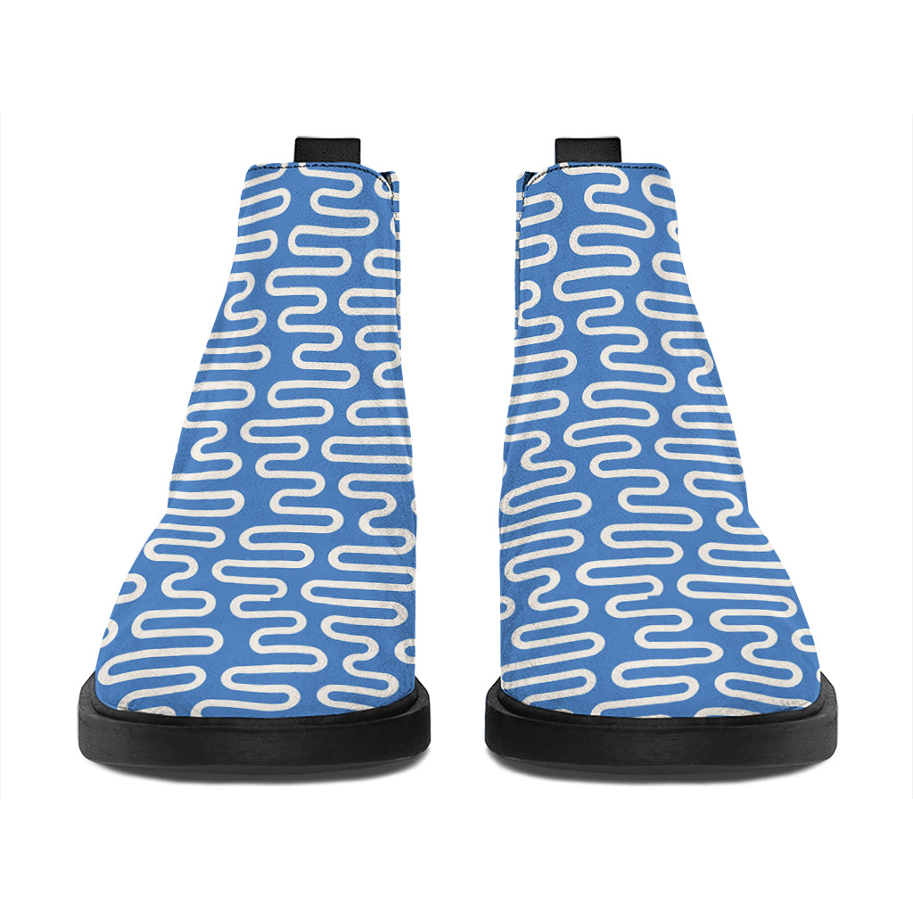 Blue And White DNA Pattern Print Flat Ankle Boots
