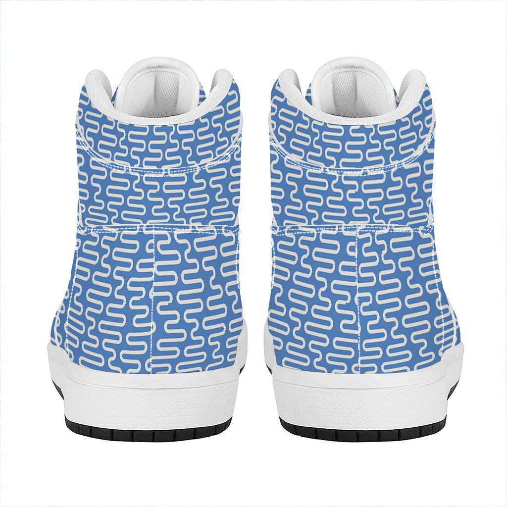 Blue And White DNA Pattern Print High Top Leather Sneakers
