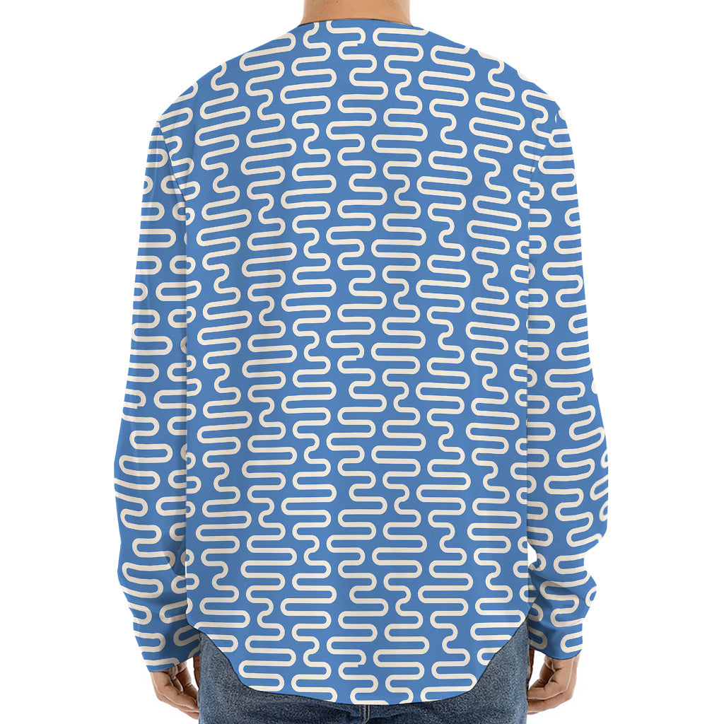 Blue And White DNA Pattern Print Long Sleeve Baseball Jersey