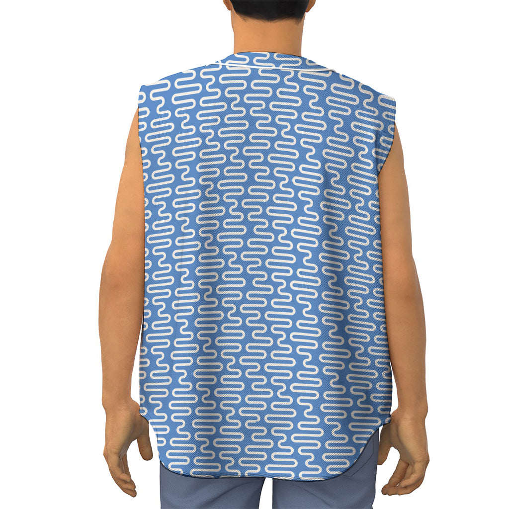 Blue And White DNA Pattern Print Sleeveless Baseball Jersey
