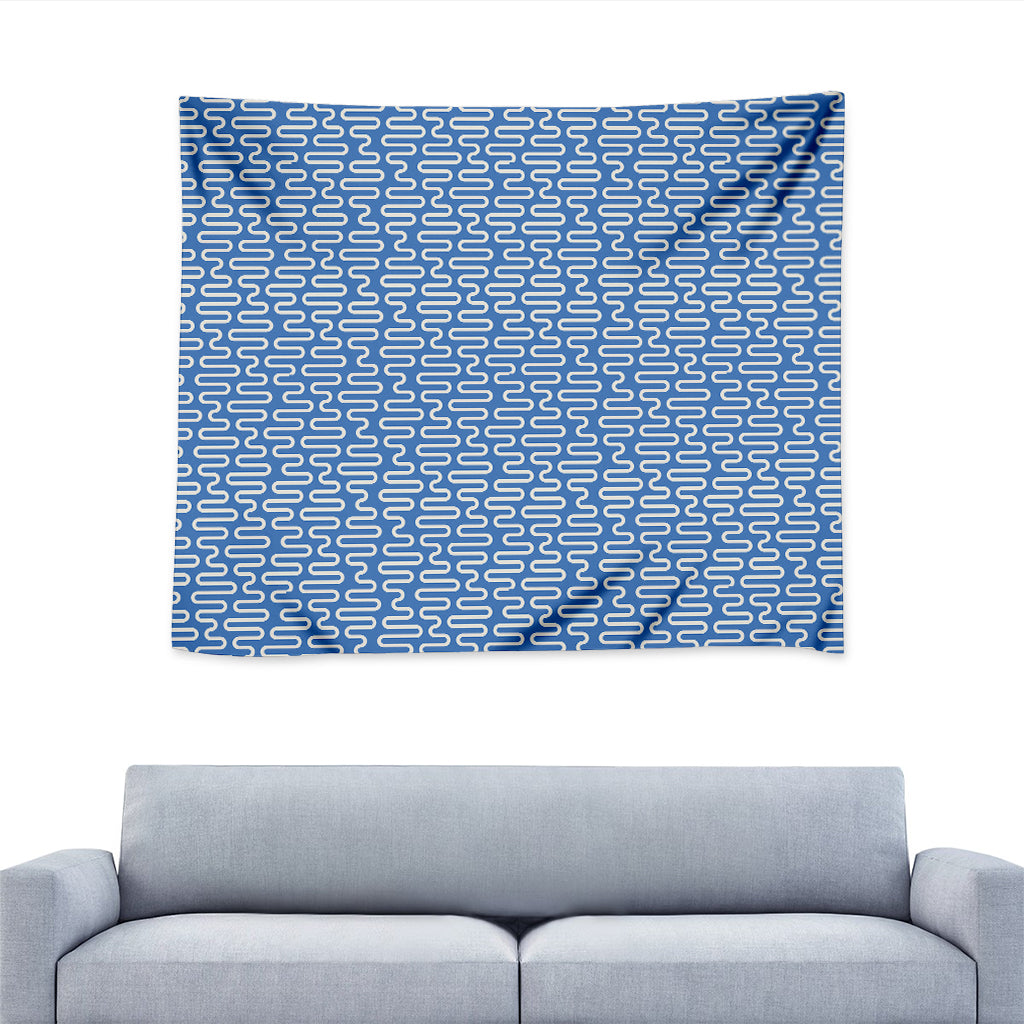 Blue And White DNA Pattern Print Tapestry