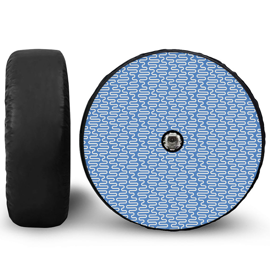 Blue And White DNA Pattern Print Tire Cover With Camera Hole