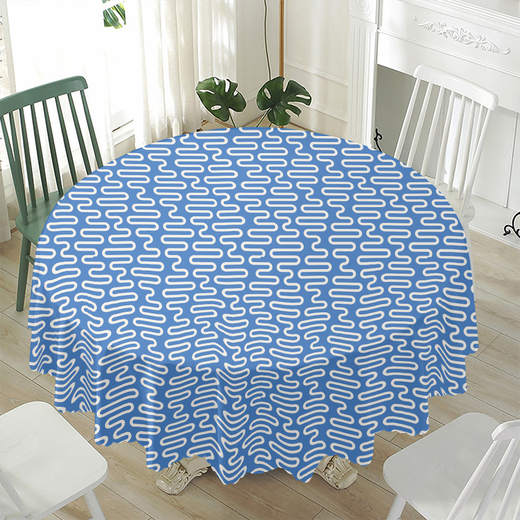 Blue And White DNA Pattern Print Waterproof Round Tablecloth