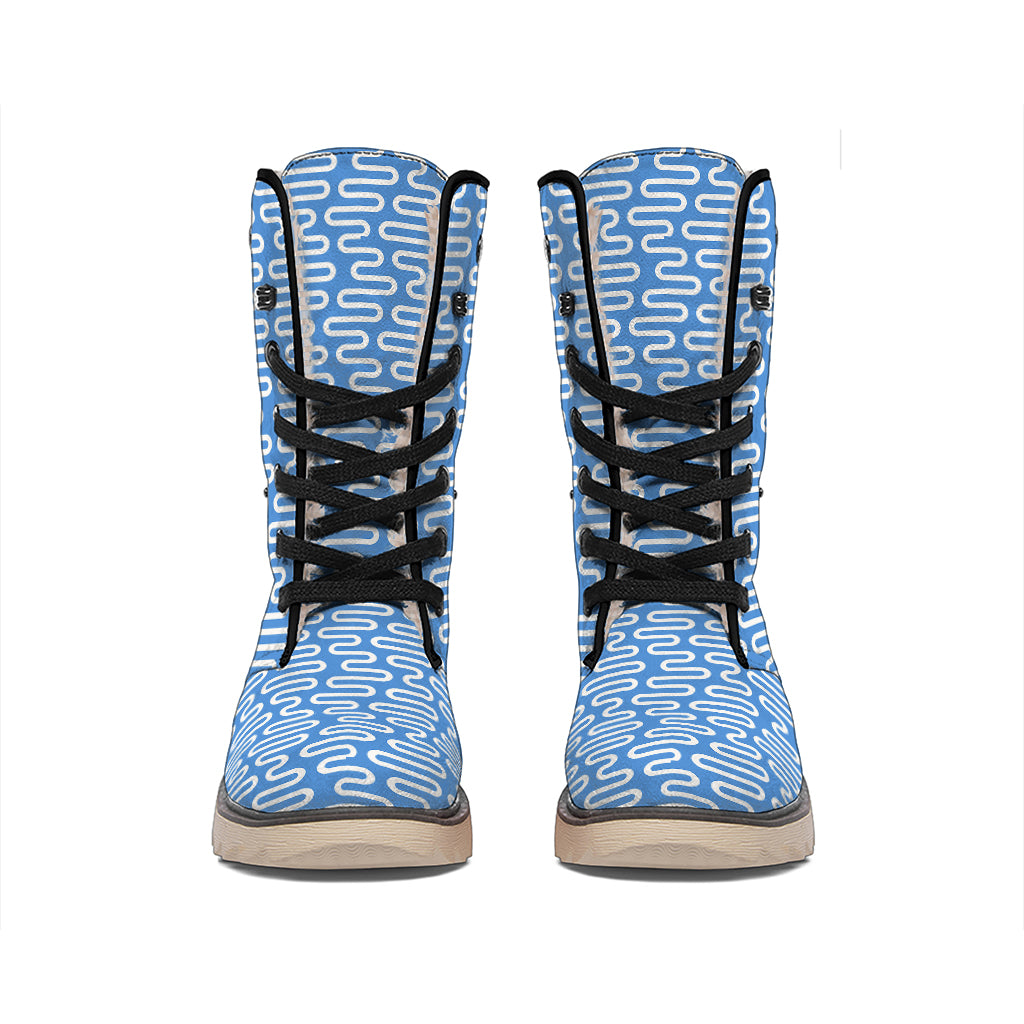 Blue And White DNA Pattern Print Winter Boots