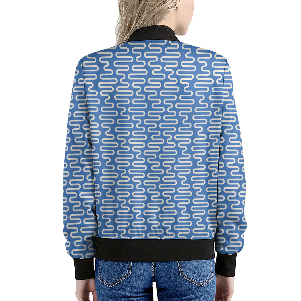 Blue And White DNA Pattern Print Women's Bomber Jacket