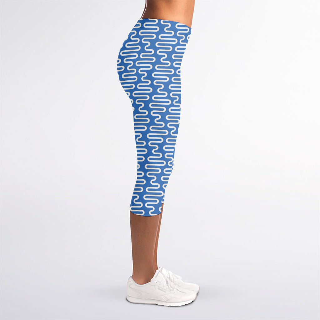 Blue And White DNA Pattern Print Women's Capri Leggings