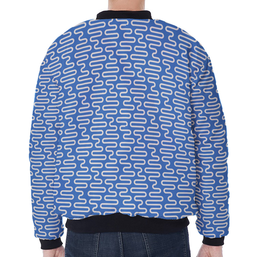 Blue And White DNA Pattern Print Zip Sleeve Bomber Jacket