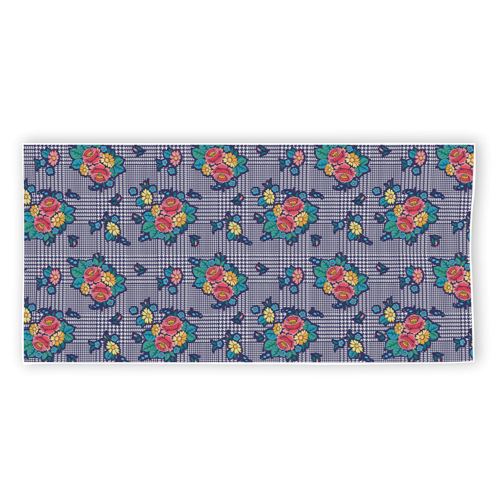 Blue And White Floral Glen Plaid Print Beach Towel
