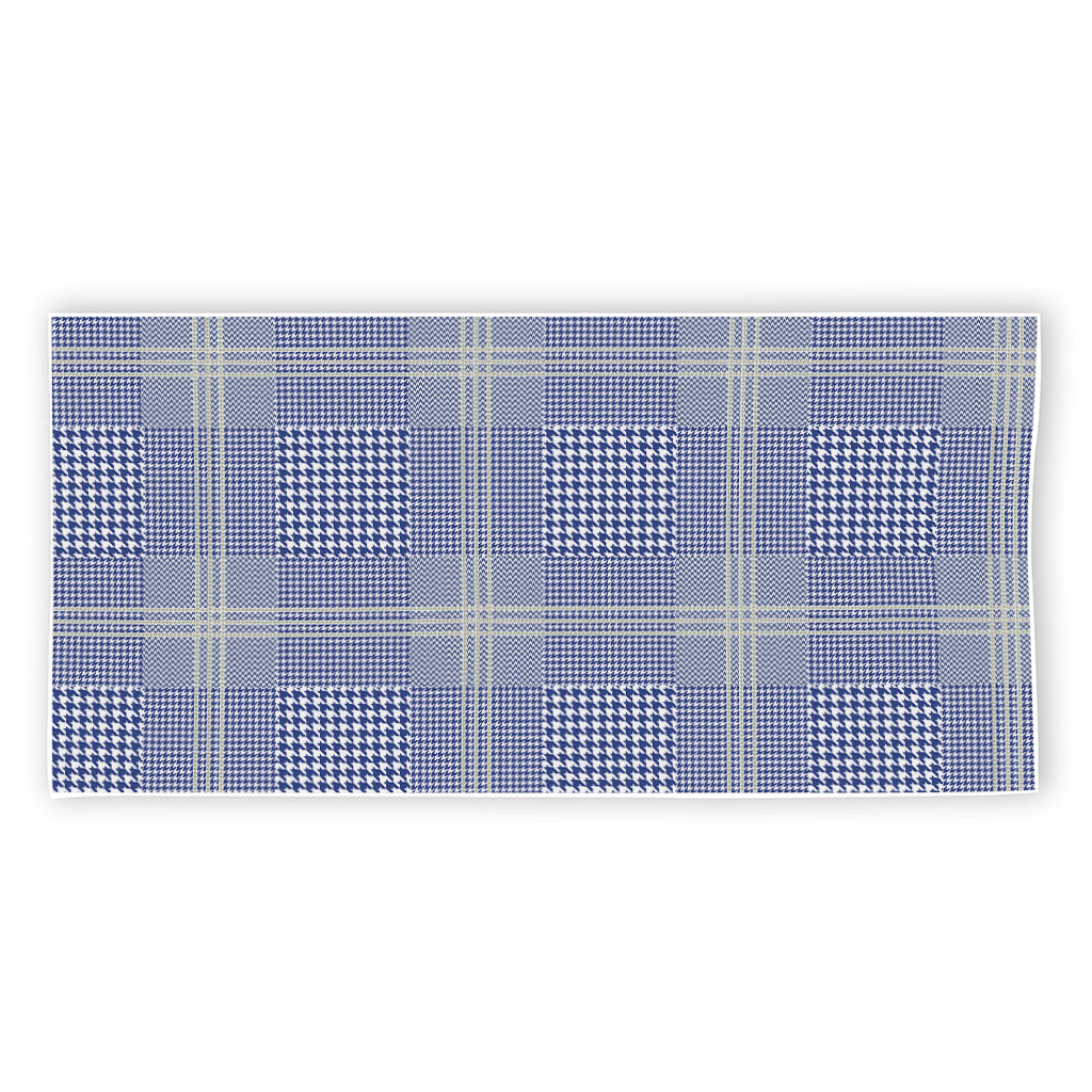 Blue And White Glen Plaid Print Beach Towel
