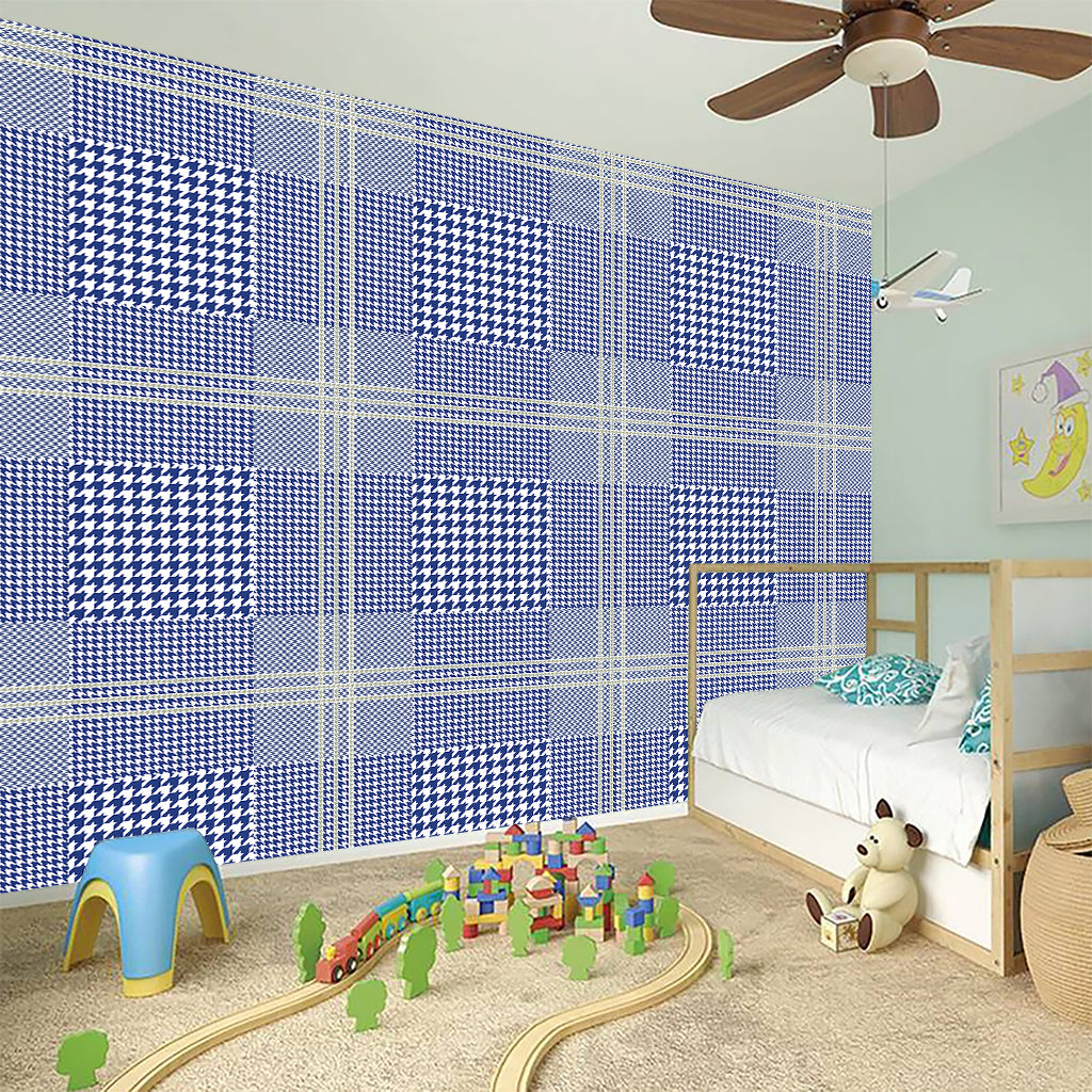 Blue And White Glen Plaid Print Wall Sticker
