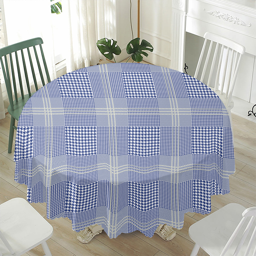 Blue And White Glen Plaid Print Waterproof Round Tablecloth