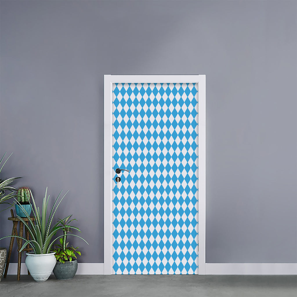 Blue And White Harlequin Pattern Print Door Sticker