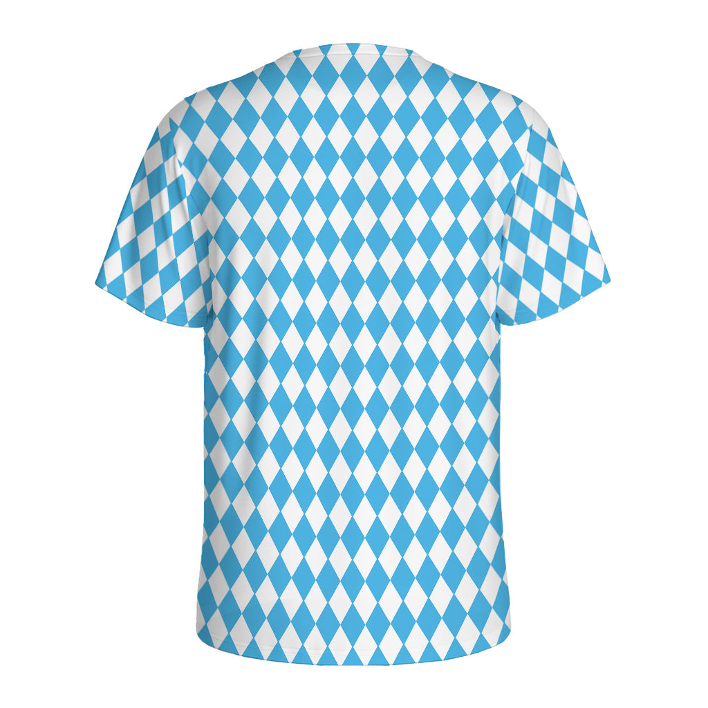Blue And White Harlequin Pattern Print Men's Sports T-Shirt
