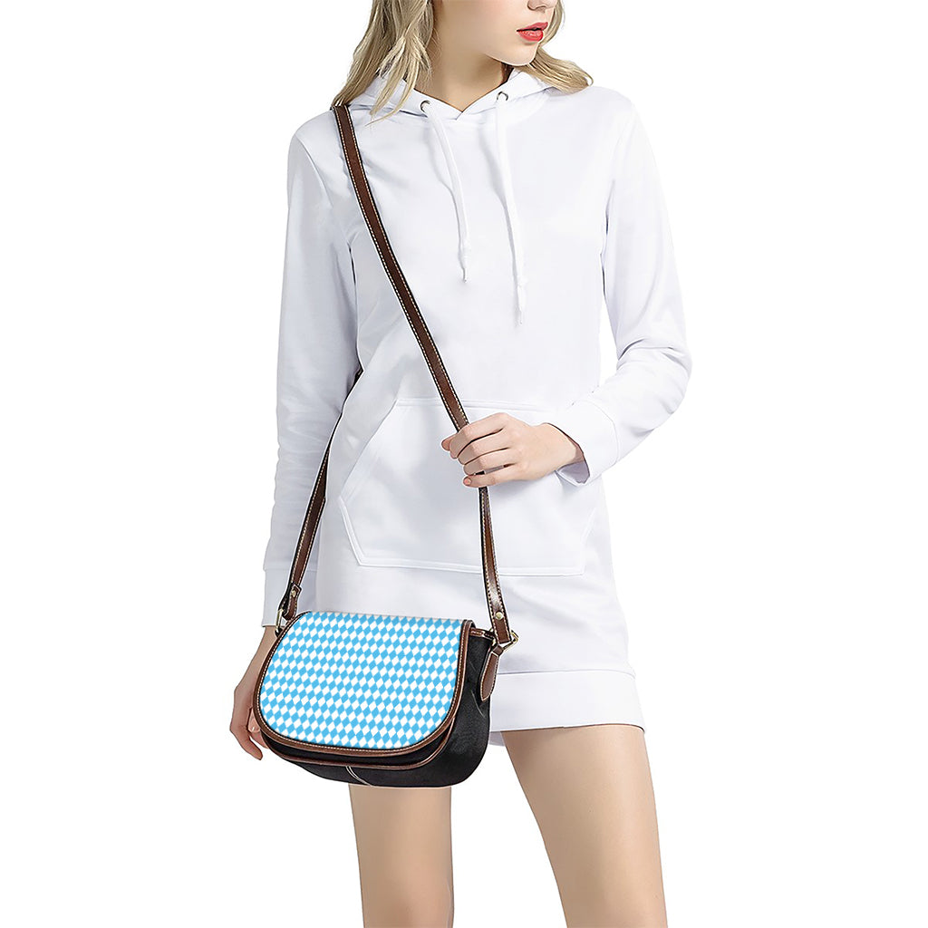 Blue And White Harlequin Pattern Print Saddle Bag