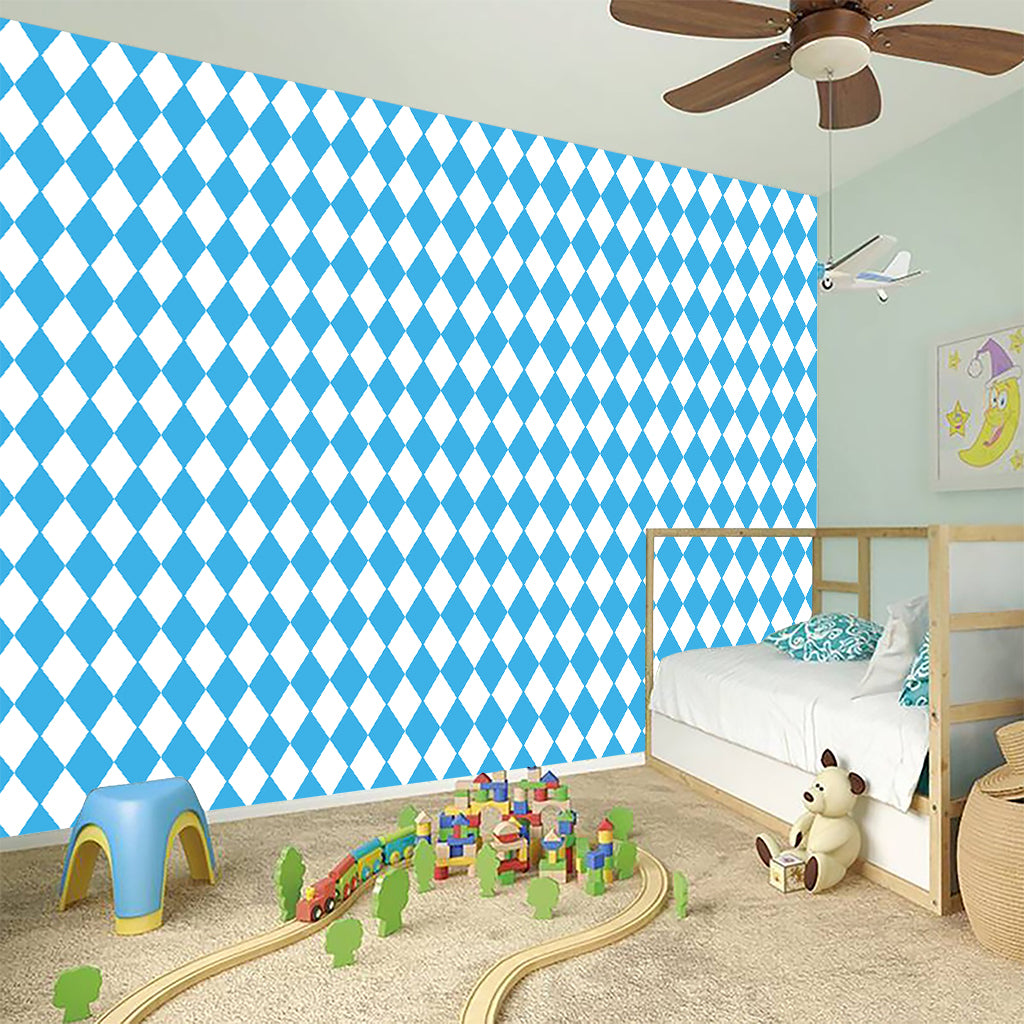 Blue And White Harlequin Pattern Print Wall Sticker