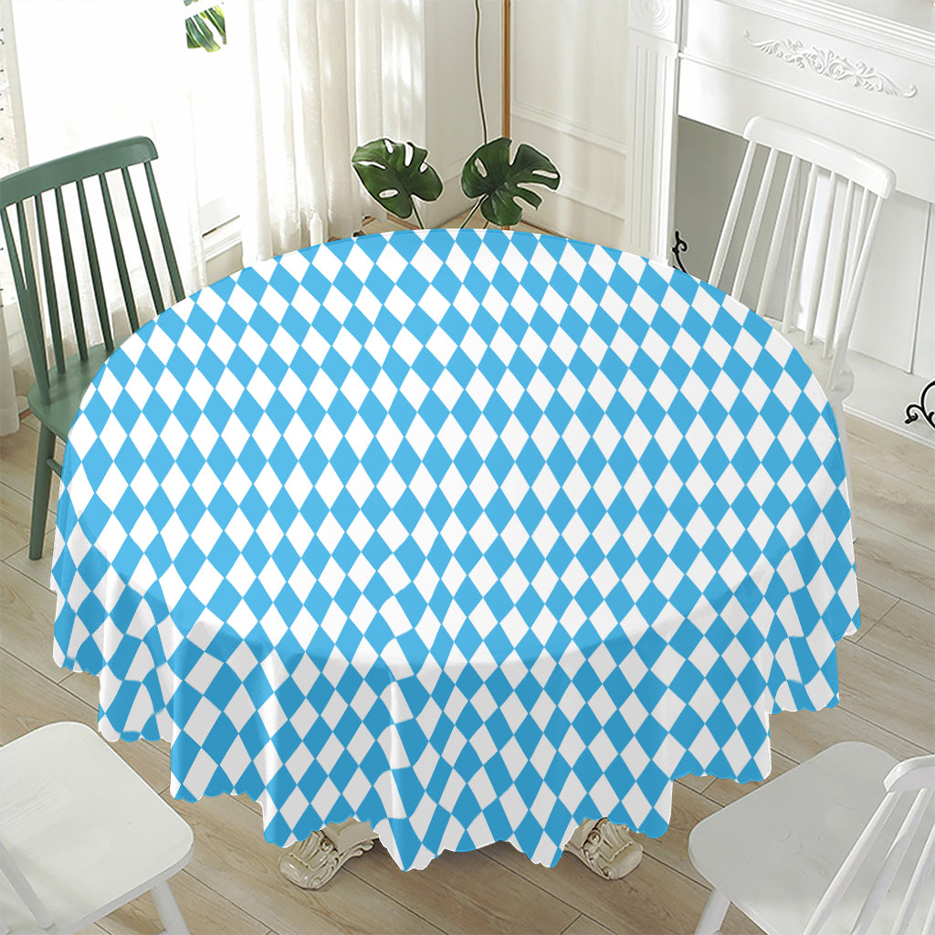 Blue And White Harlequin Pattern Print Waterproof Round Tablecloth