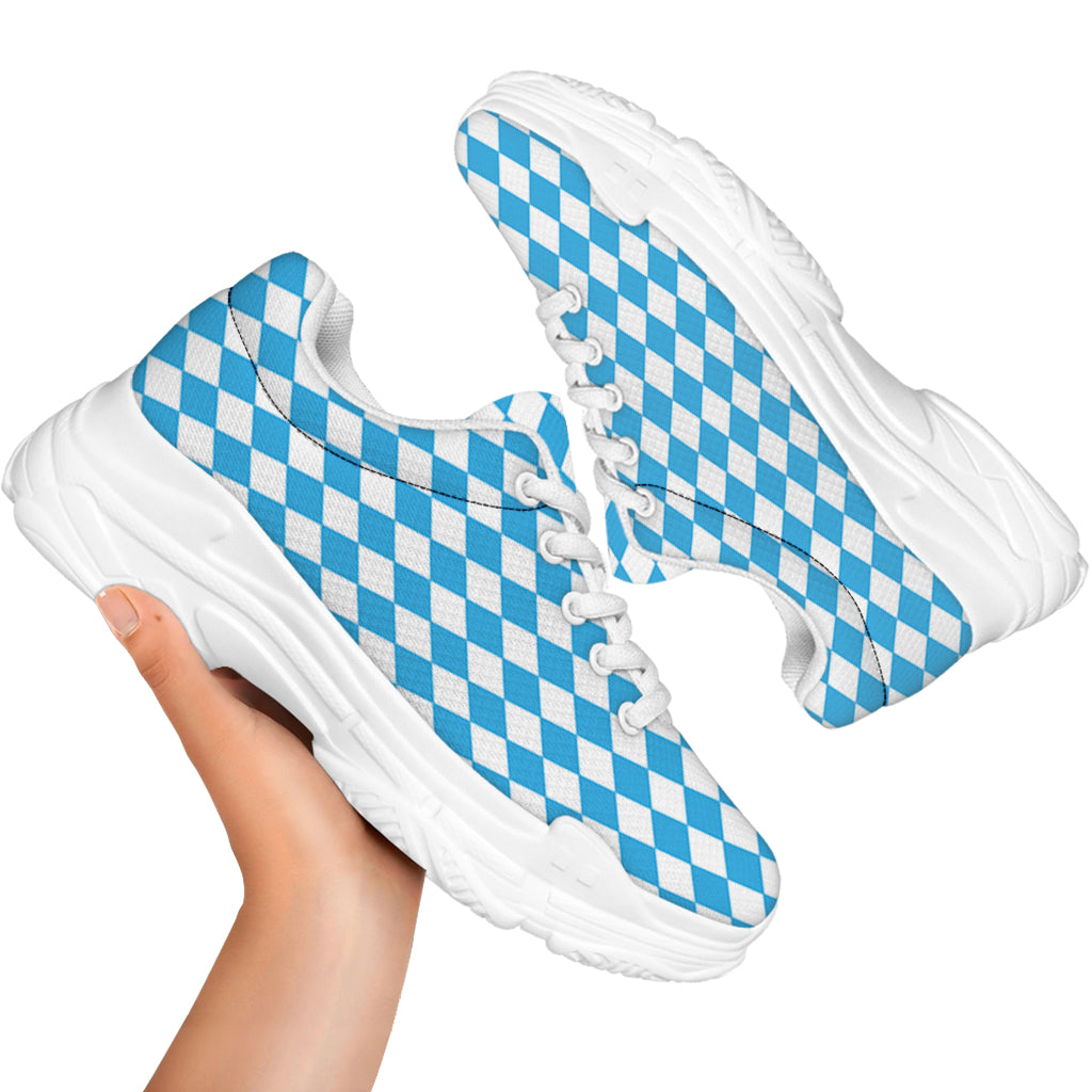 Blue And White Harlequin Pattern Print White Chunky Shoes