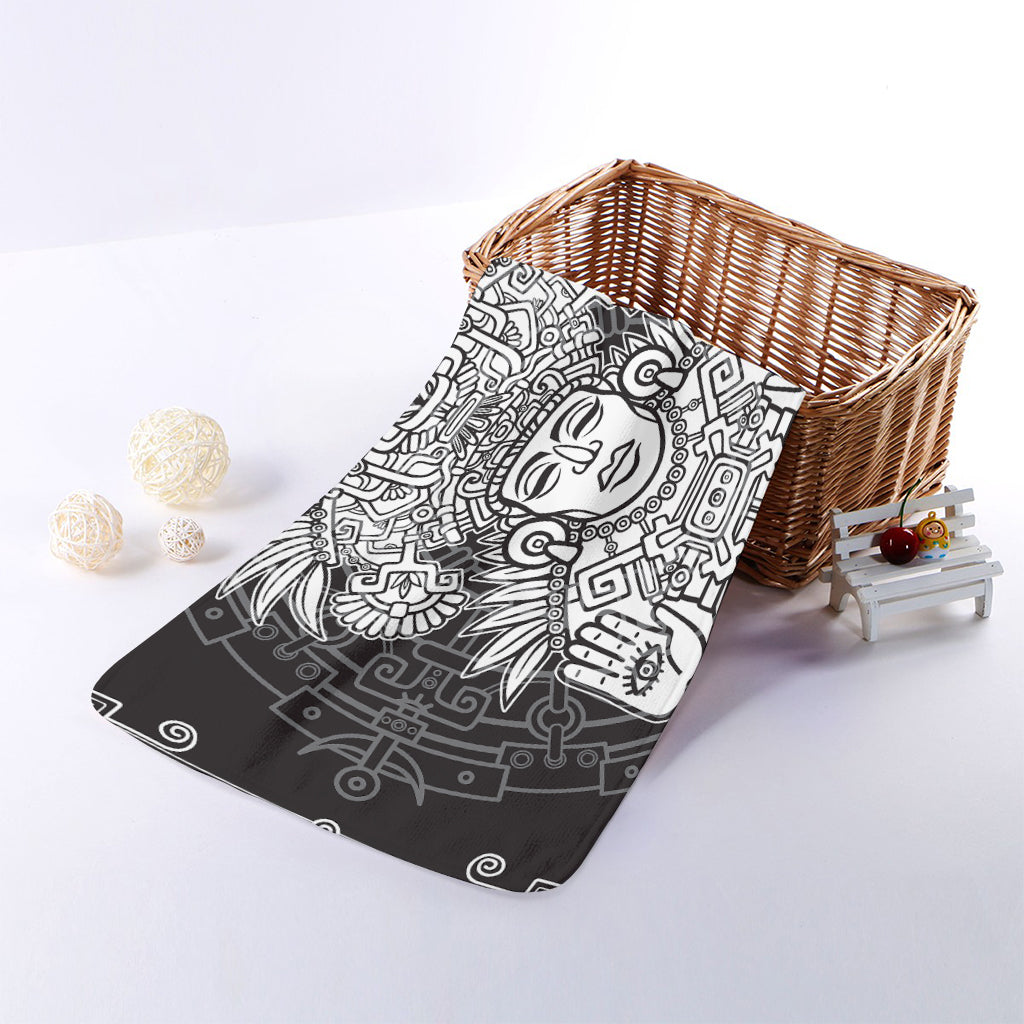 Blue And White Mayan Statue Print Towel