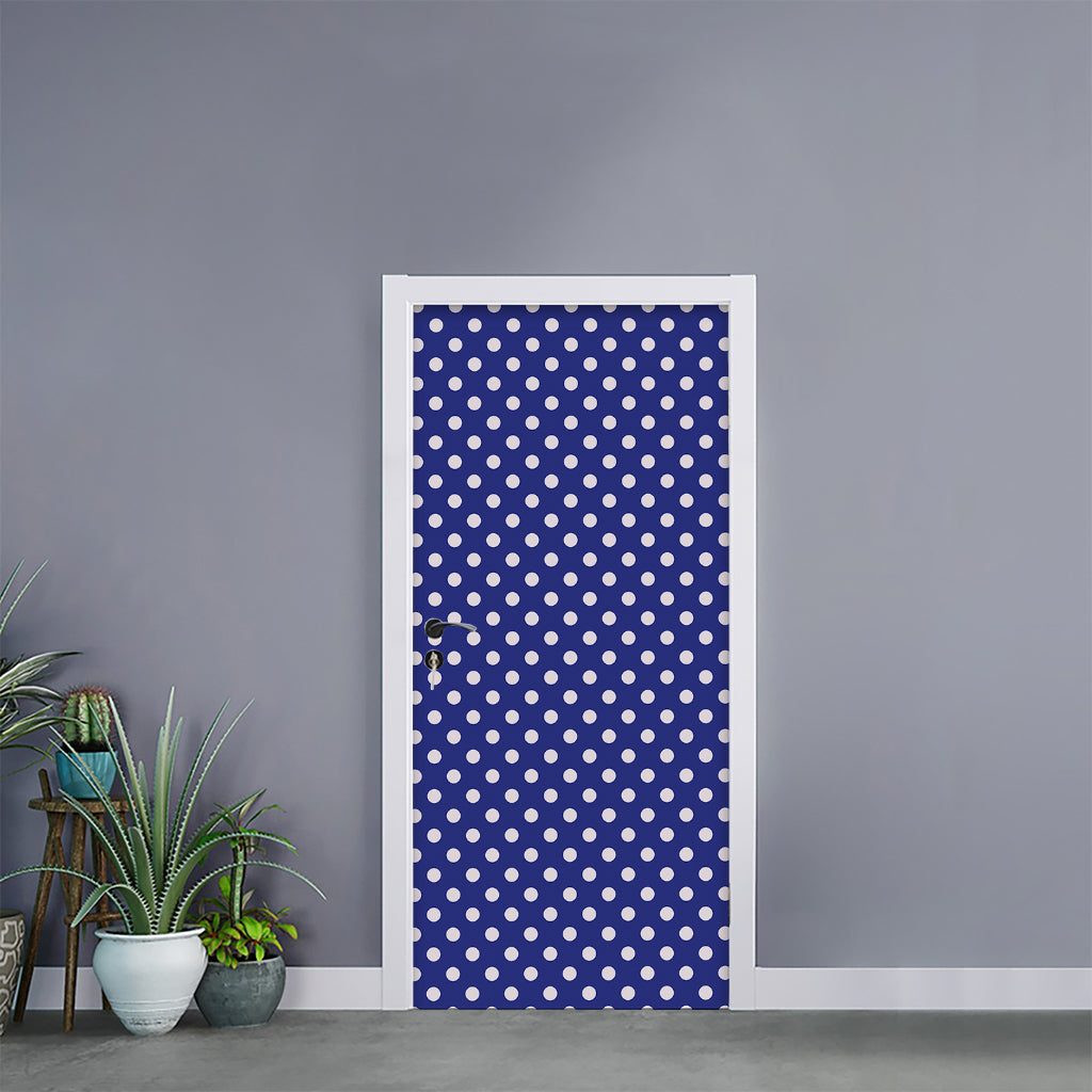 Blue And White Polka Dot Pattern Print Door Sticker